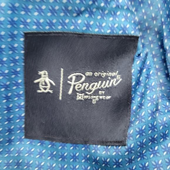 Original Penguin Navy Blue Plaid Window Pane Suit Blazer 2 Button Wool Blend 38R - Picture 3 of 7